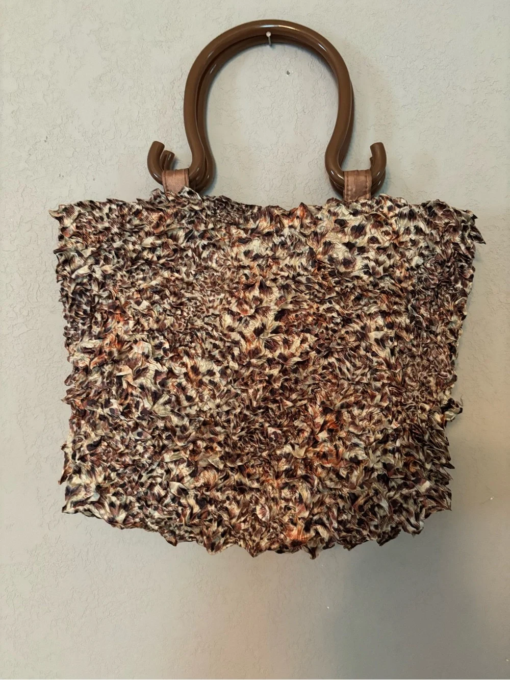 Brown Textured Cloth Tote Bag with Brown Lucite Handles - Picture 6 of 13